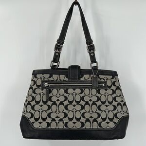 COACH Black & Gray Hampton Signature C Canvas Shoulder Bag Satchel Purse #F12643